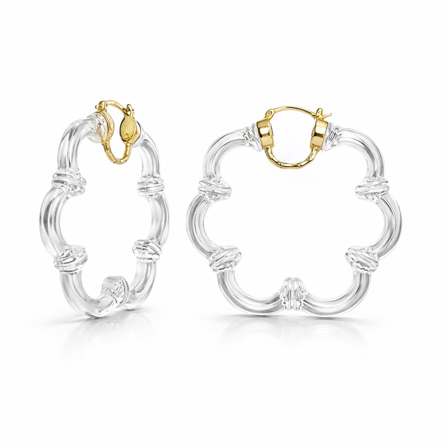 Gold & Honey Flower Bamboo Lucite Hoop Earrings