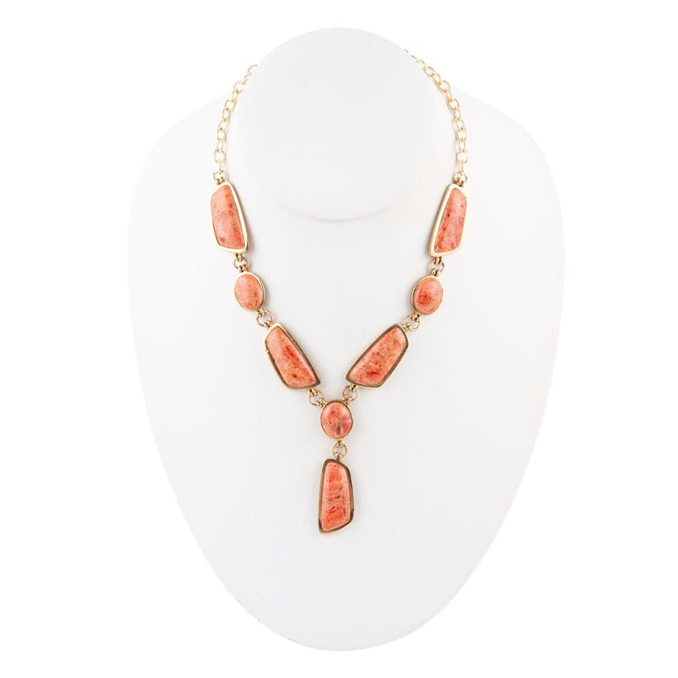 Barse Jewelry Genuine Orange Sponge Coral Golden Abstract Statement Necklace