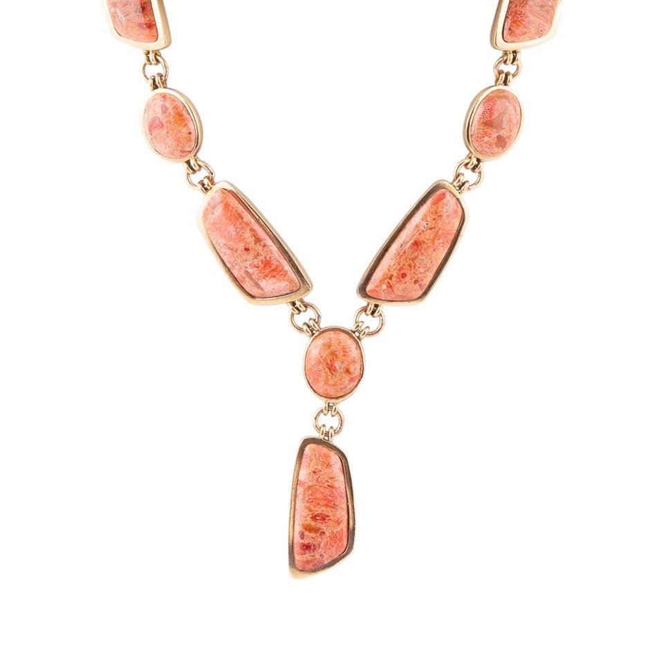 Barse Jewelry Genuine Orange Sponge Coral Golden Abstract Statement Necklace