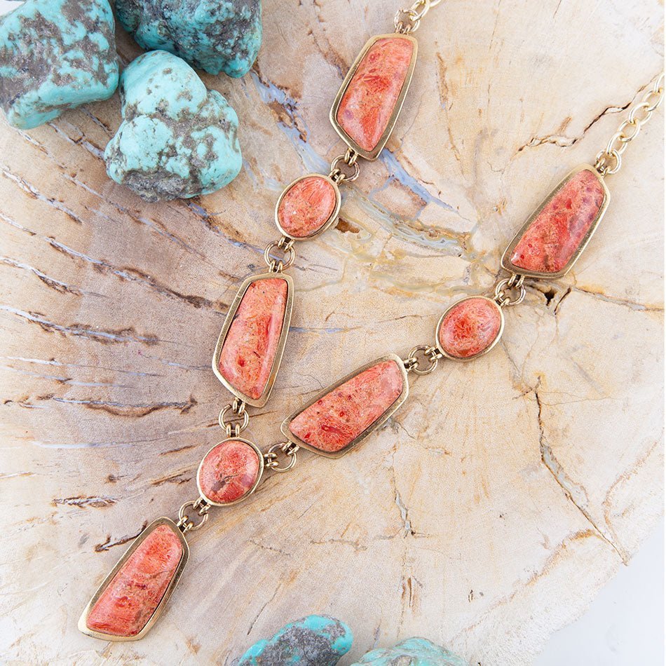 Barse Jewelry Genuine Orange Sponge Coral Golden Abstract Statement Necklace