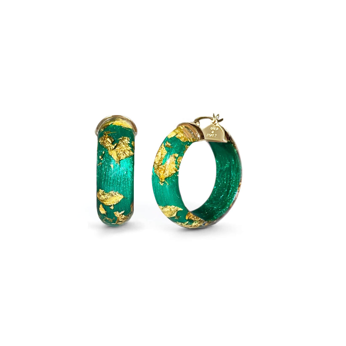 Gold & Honey Mini Gold Leaf Lucite Hoop Earrings