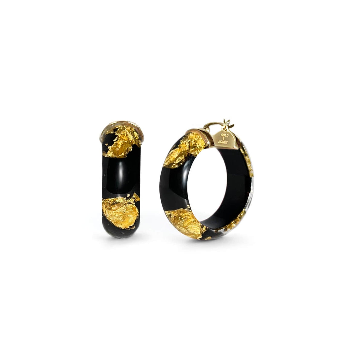 Gold & Honey Mini Gold Leaf Lucite Hoop Earrings