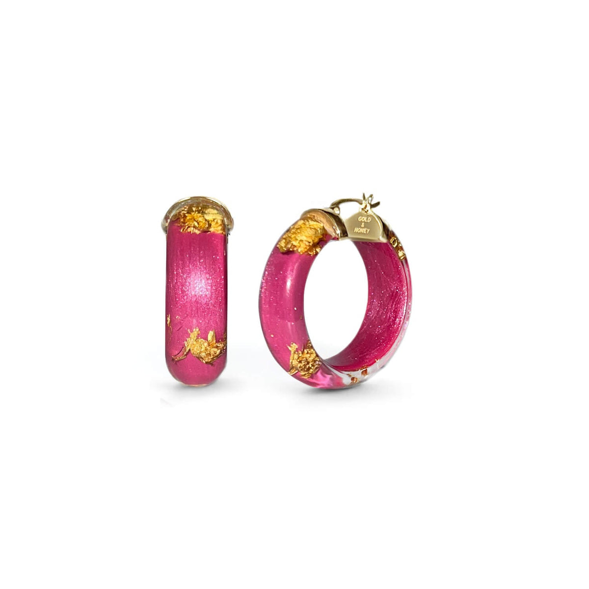 Gold & Honey Mini Gold Leaf Lucite Hoop Earrings