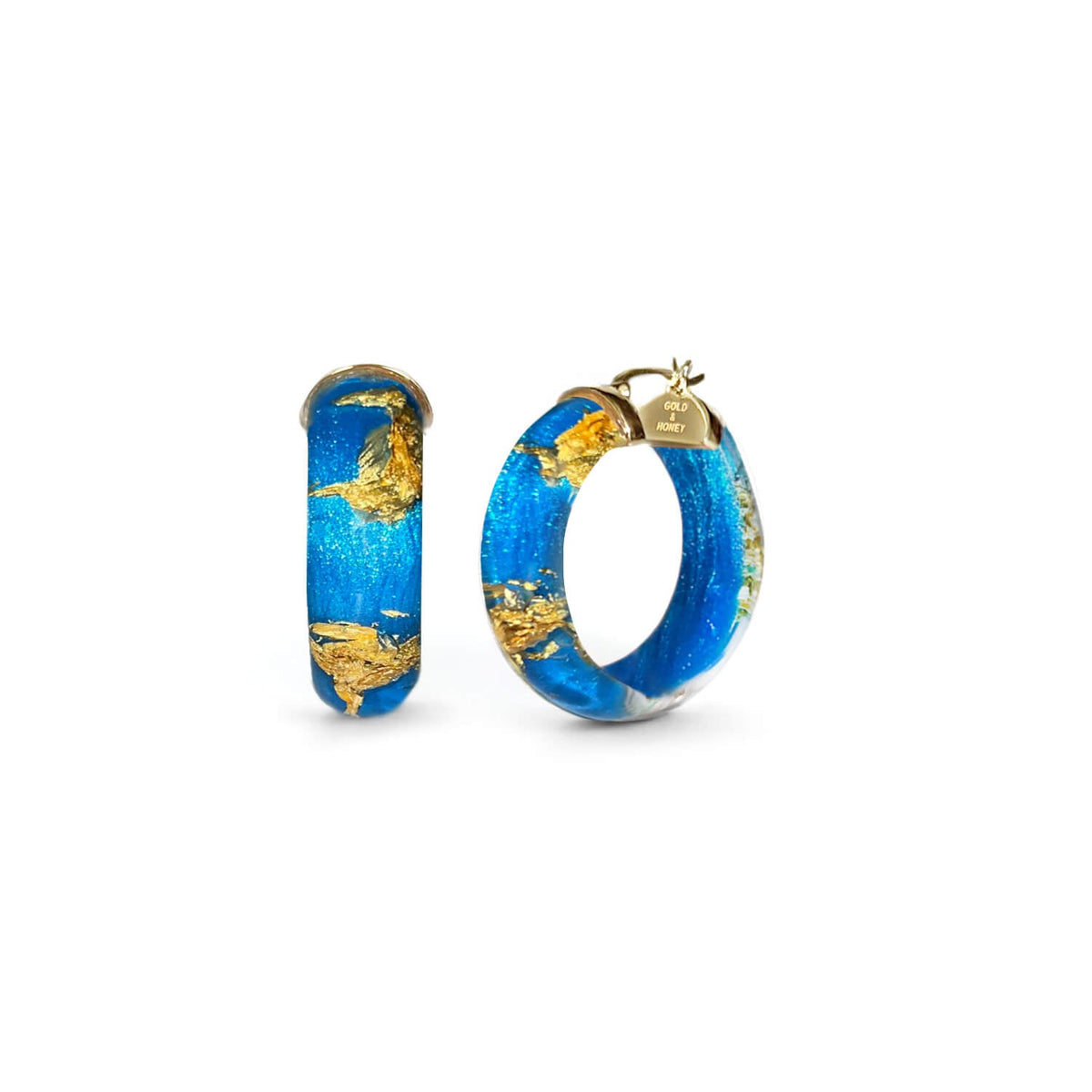 Gold & Honey Mini Gold Leaf Lucite Hoop Earrings