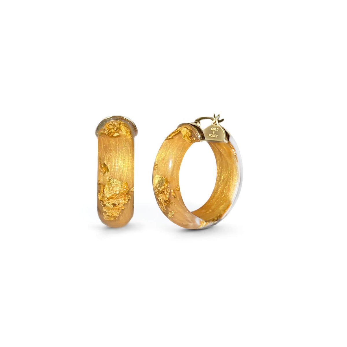 Gold & Honey Mini Gold Leaf Lucite Hoop Earrings