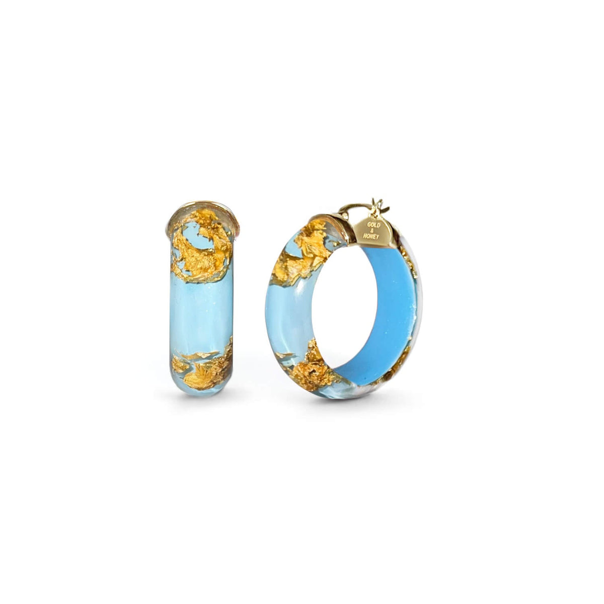 Gold & Honey Mini Gold Leaf Lucite Hoop Earrings