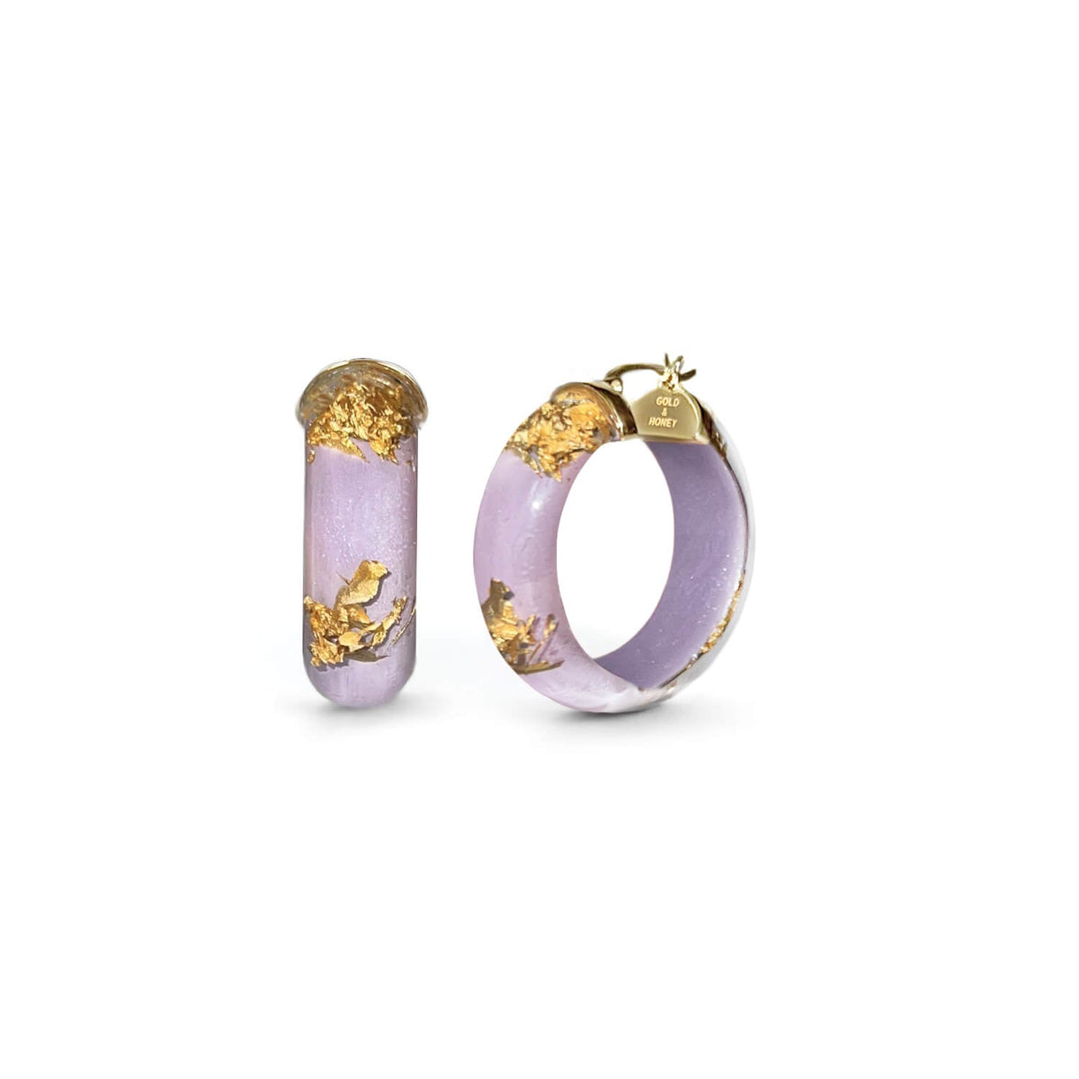 Gold & Honey Mini Gold Leaf Lucite Hoop Earrings
