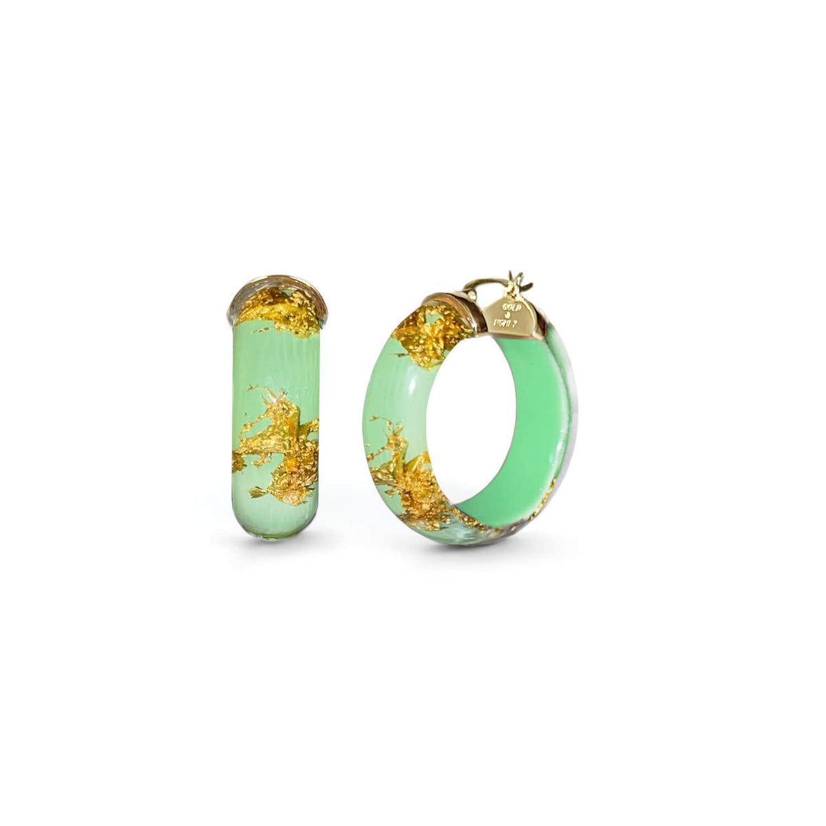 Gold & Honey Mini Gold Leaf Lucite Hoop Earrings