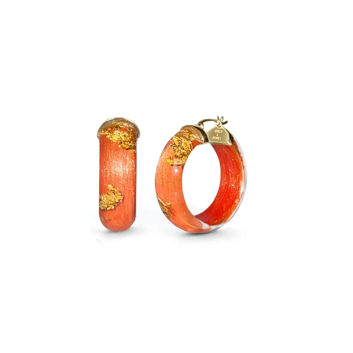 Gold & Honey Mini Gold Leaf Lucite Hoop Earrings