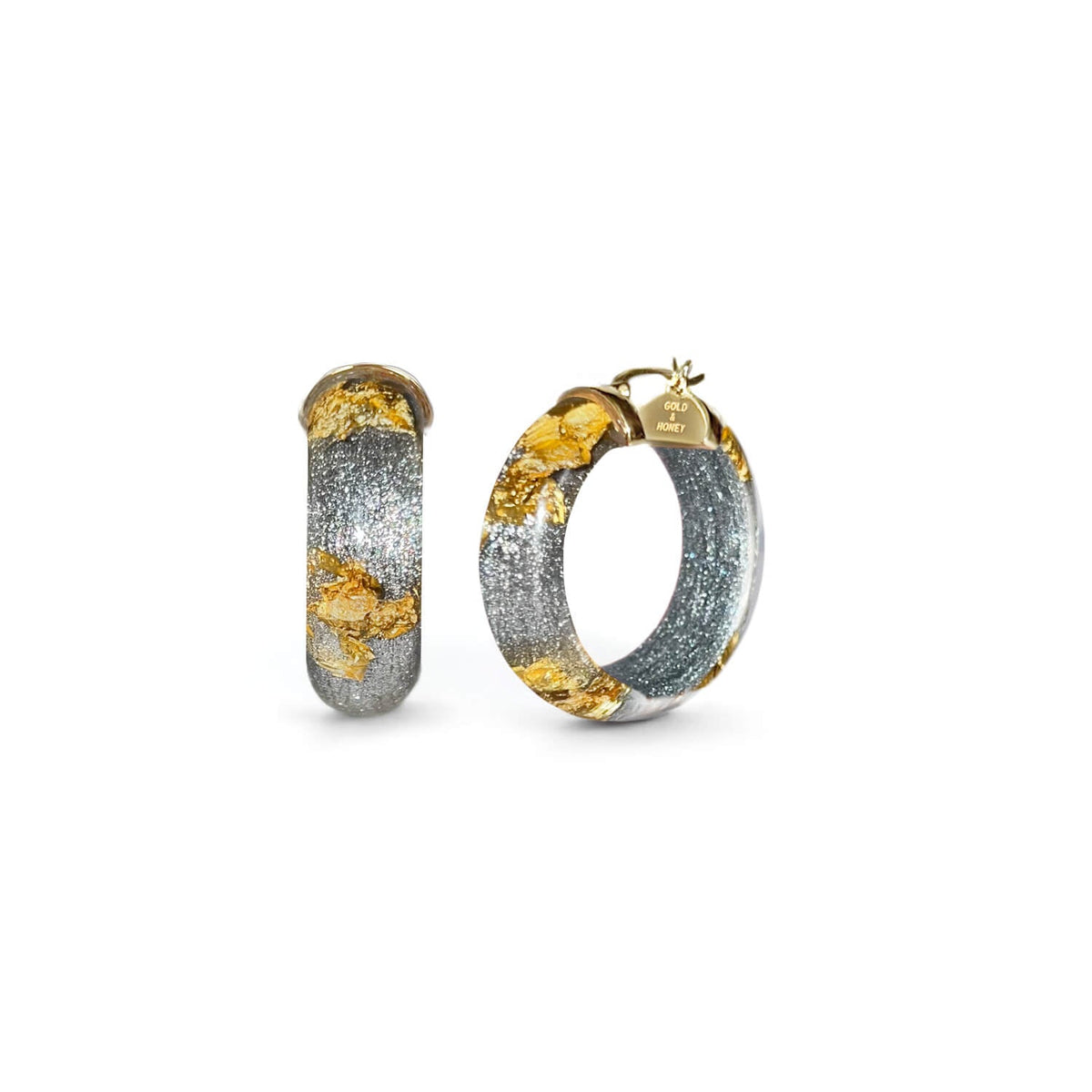 Gold & Honey Mini Gold Leaf Lucite Hoop Earrings