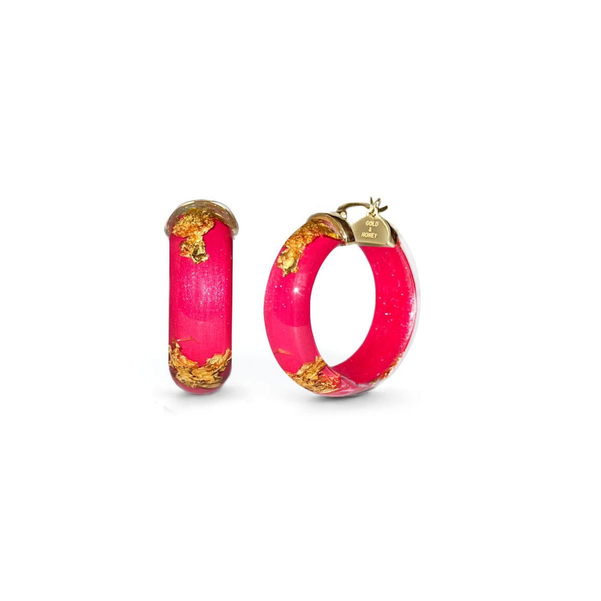 Gold & Honey Mini Gold Leaf Lucite Hoop Earrings