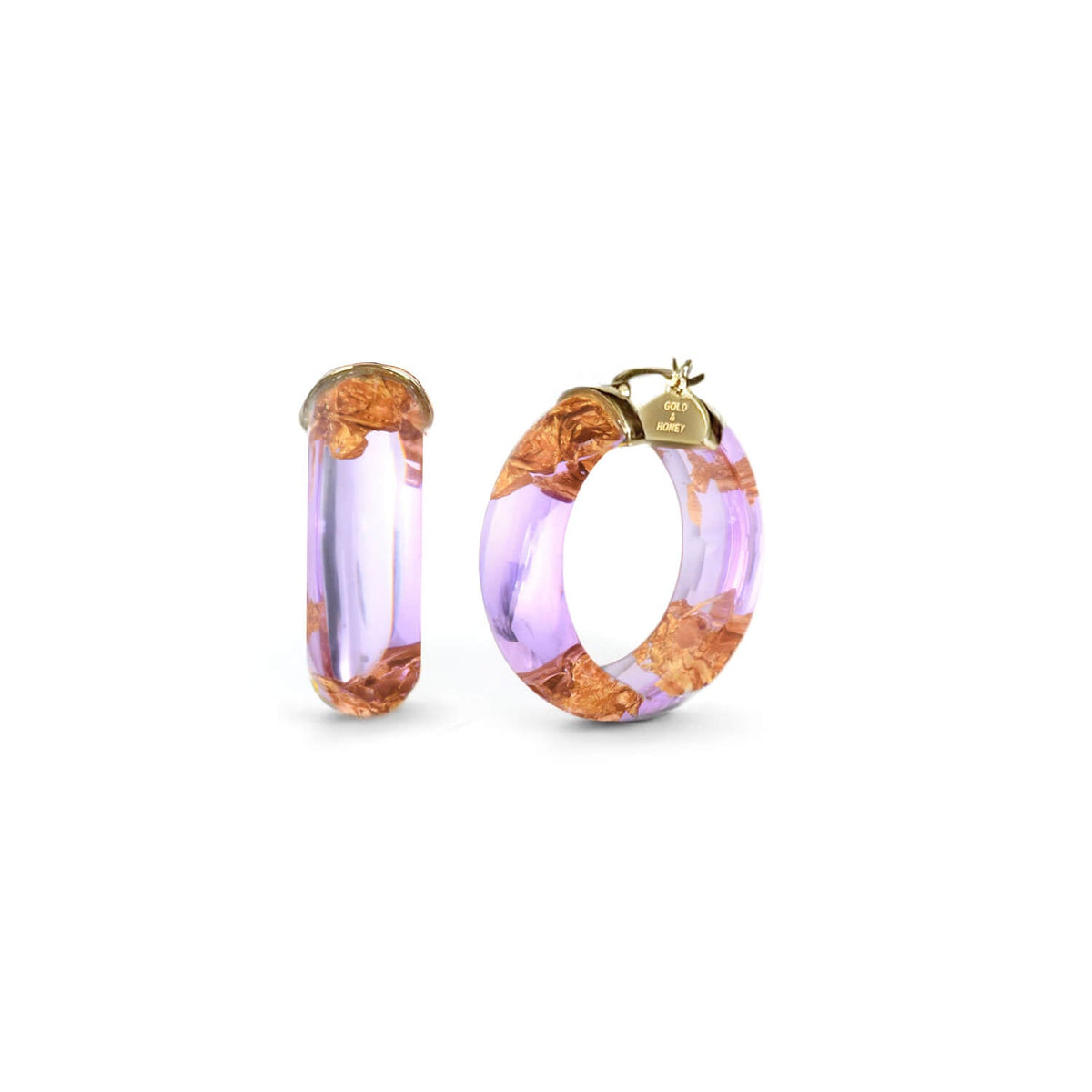Gold & Honey Mini Gold Leaf Lucite Hoop Earrings