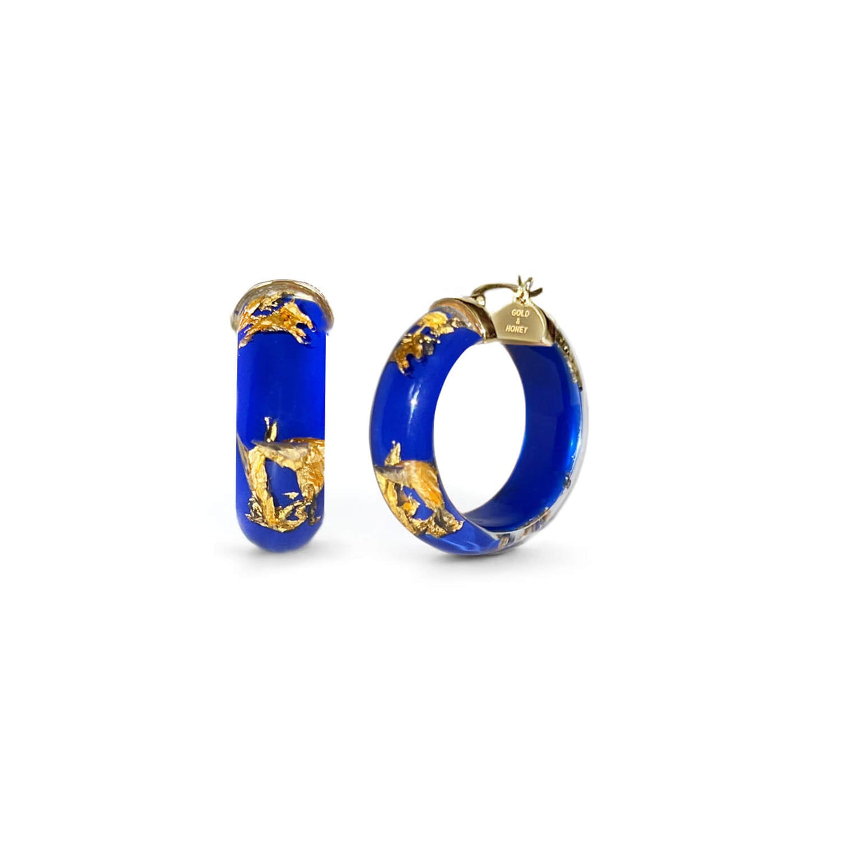 Gold & Honey Mini Gold Leaf Lucite Hoop Earrings