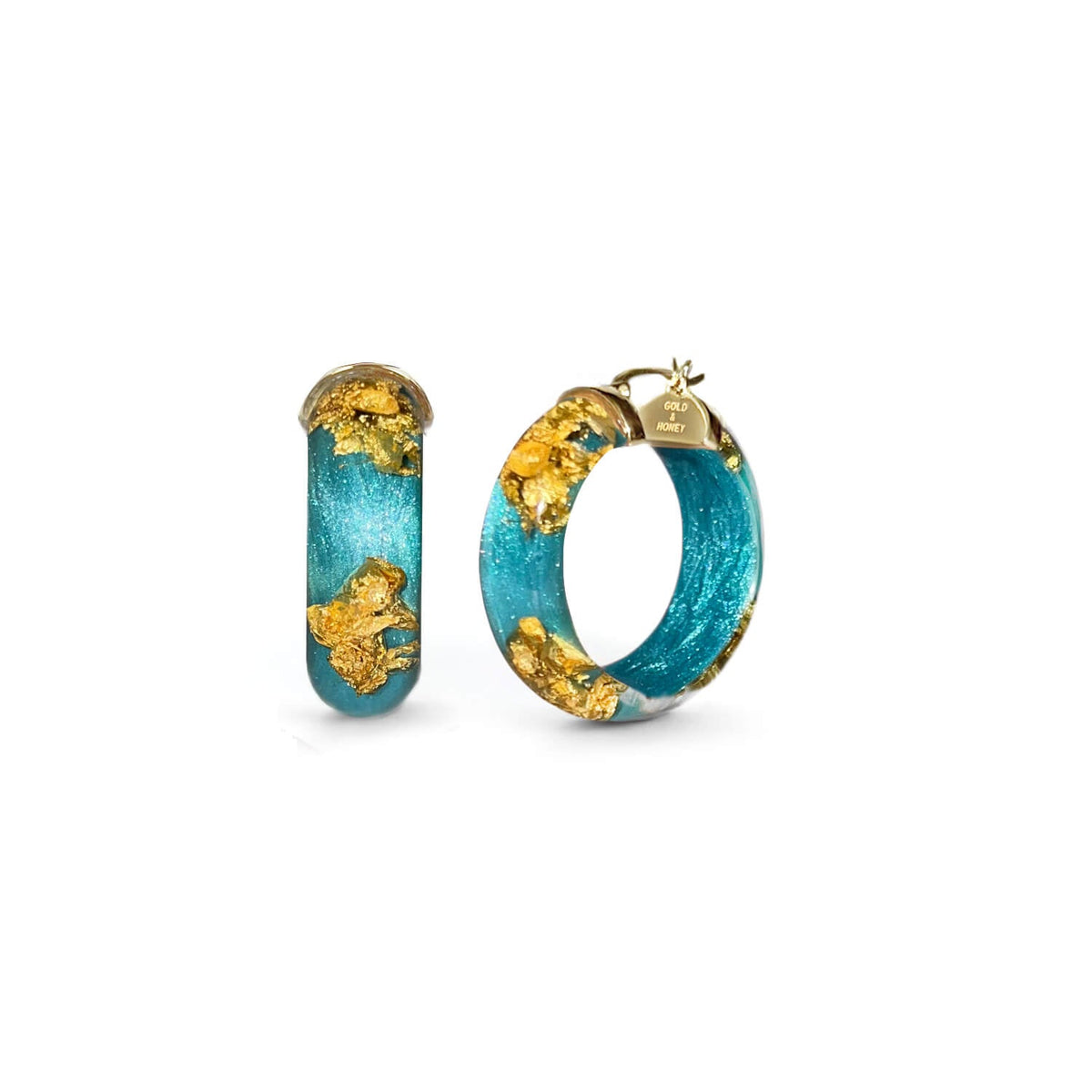 Gold & Honey Mini Gold Leaf Lucite Hoop Earrings