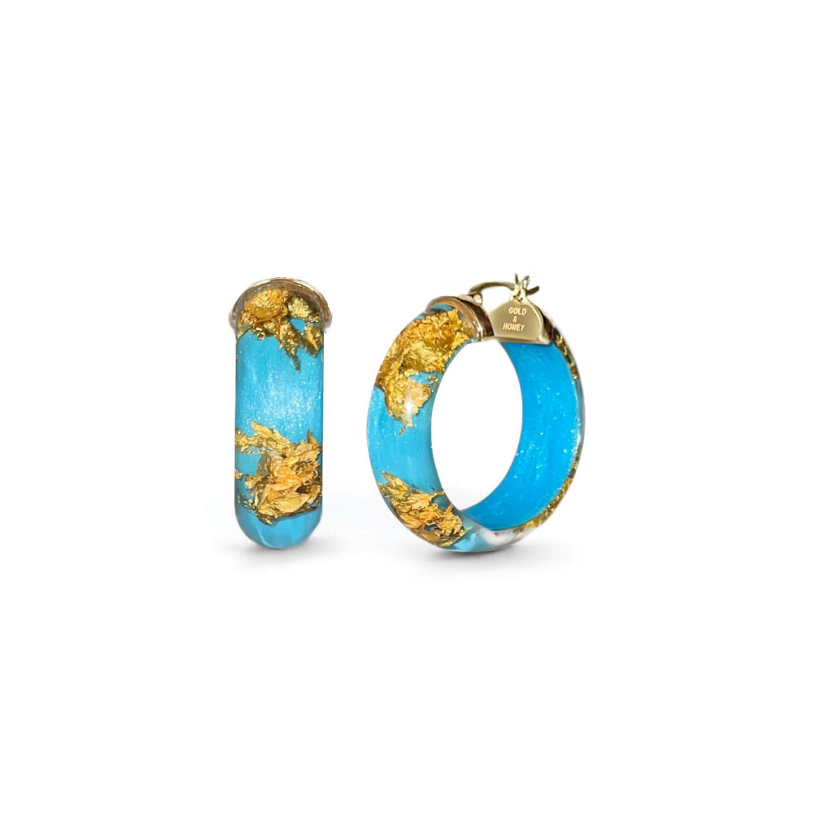 Gold & Honey Mini Gold Leaf Lucite Hoop Earrings