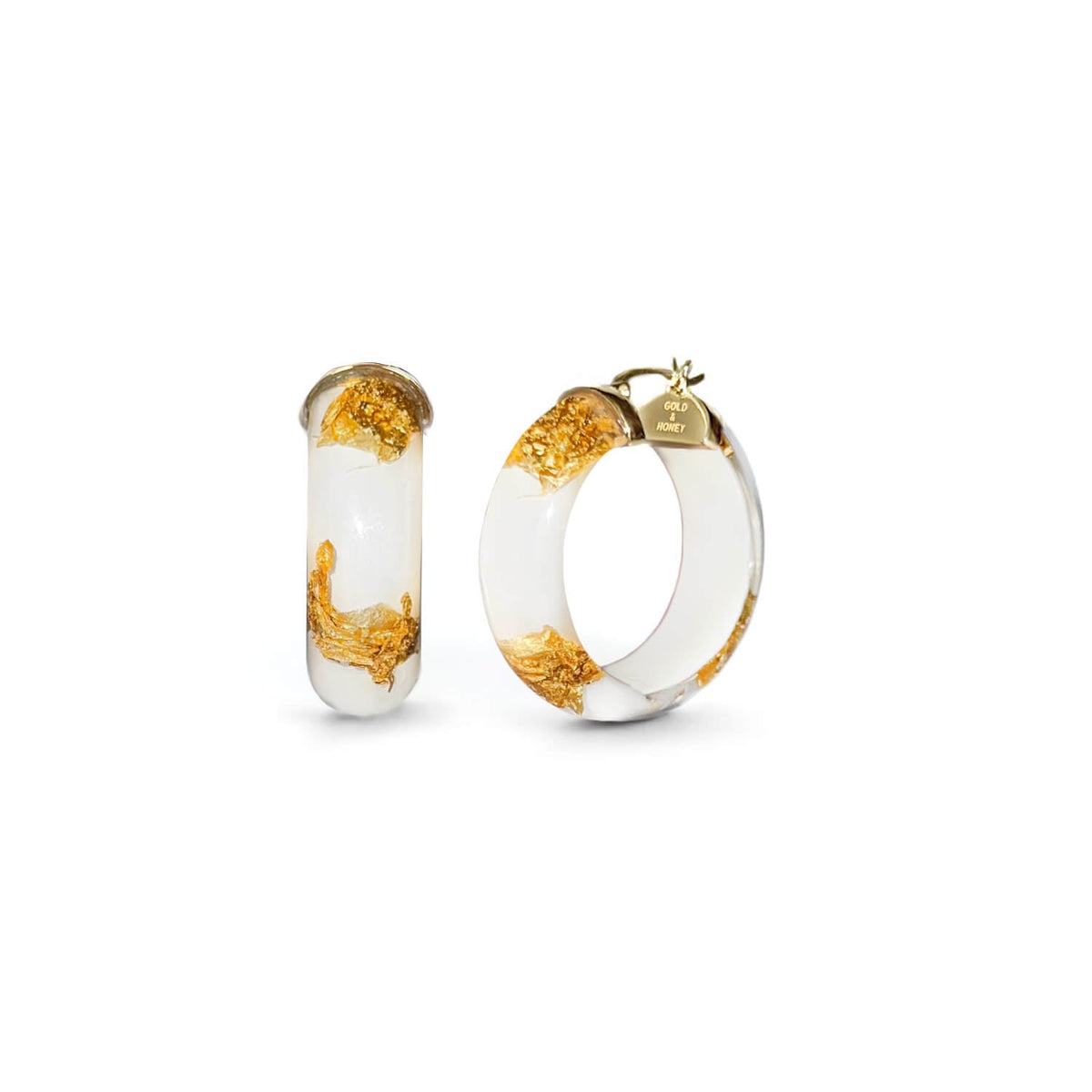 Gold & Honey Mini Gold Leaf Lucite Hoop Earrings