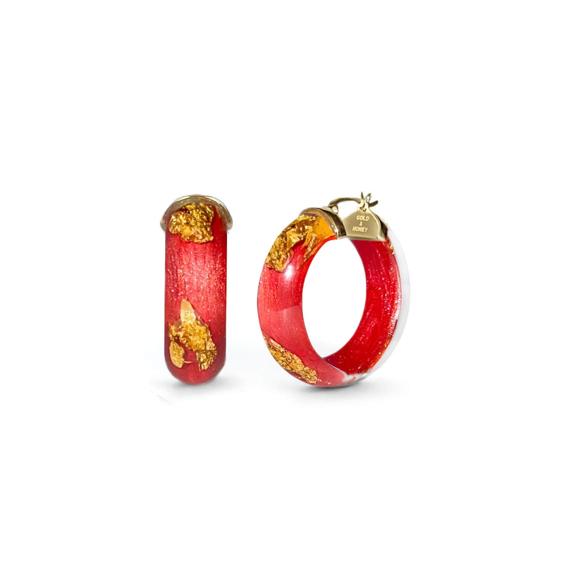 Gold & Honey Mini Gold Leaf Lucite Hoop Earrings