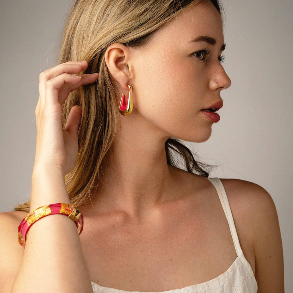 Gold & Honey Drop Hoop Earrings