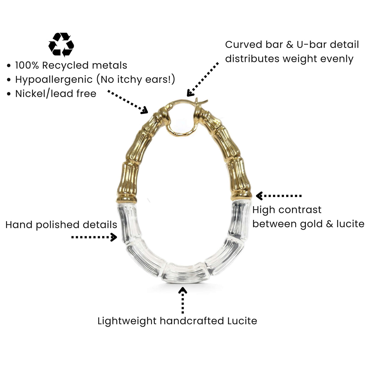 Gold & Honey Duchess Bamboo Lucite Hoop Earrings - Sarasotabydesign