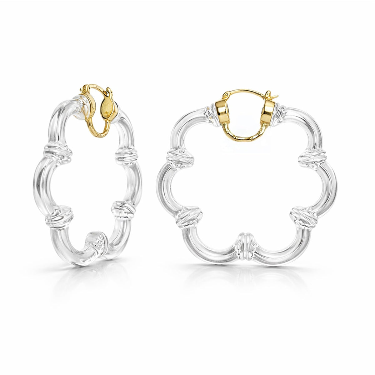Gold & Honey Flower Bamboo Lucite Hoop Earrings - Sarasotabydesign