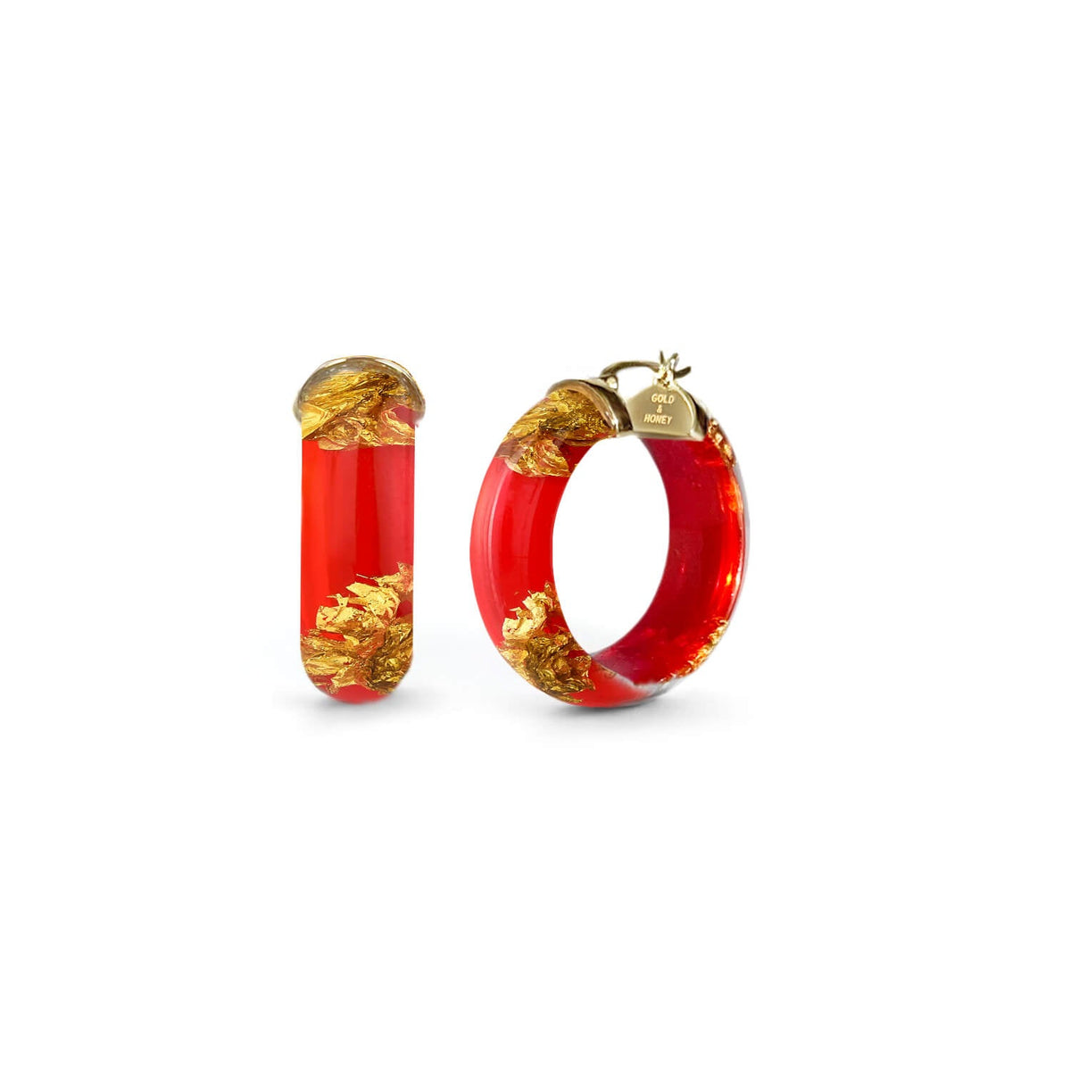 Gold & Honey Mini Gold Leaf Lucite Hoop Earrings - Sarasotabydesign