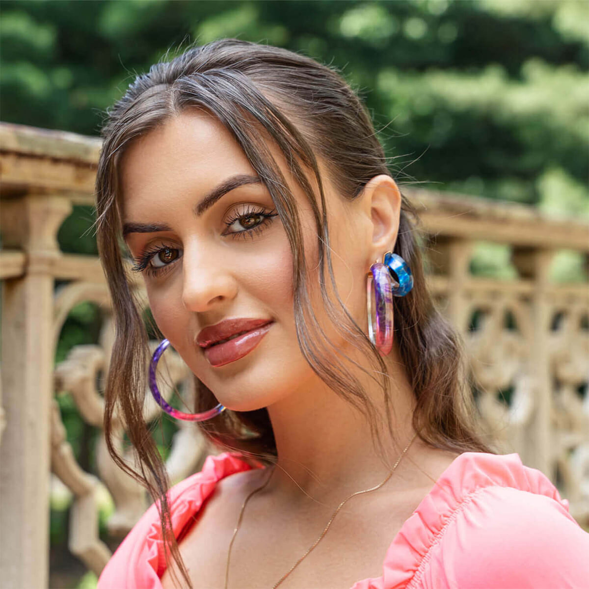Gold & Honey Tie Dye Lucite Hoops in Blue - Sarasotabydesign
