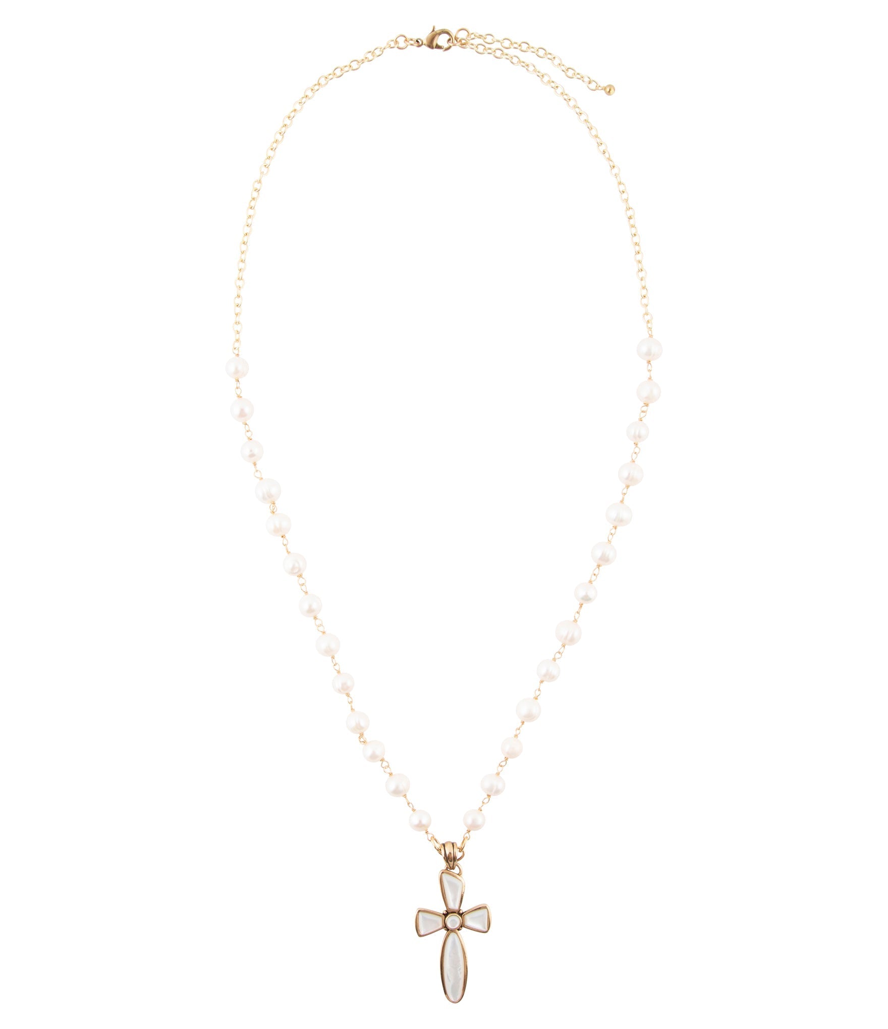 Barse Jewelry Las Cruces White Pearl Cross Pendant Necklace