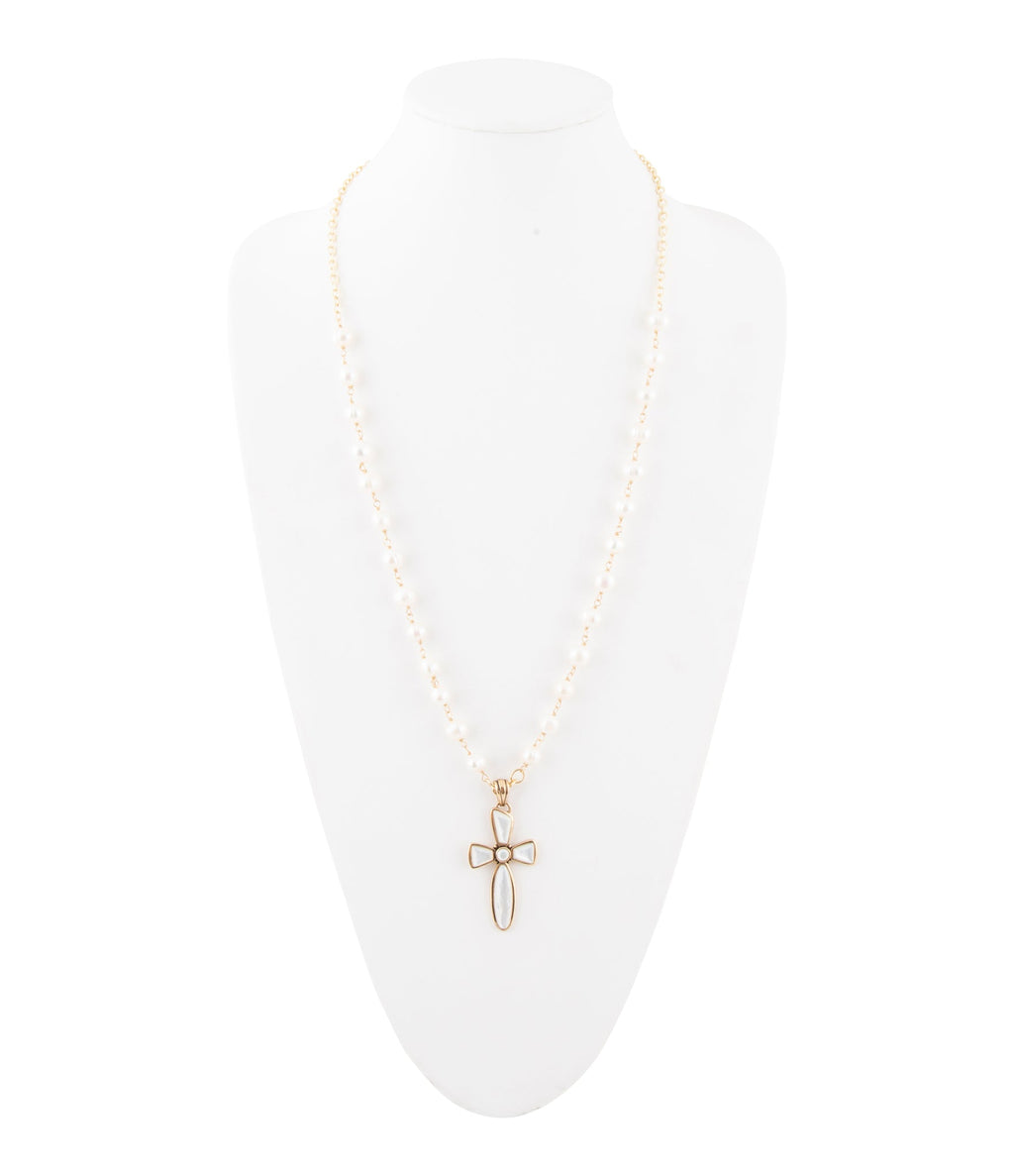 Barse Jewelry Las Cruces White Pearl Cross Pendant Necklace