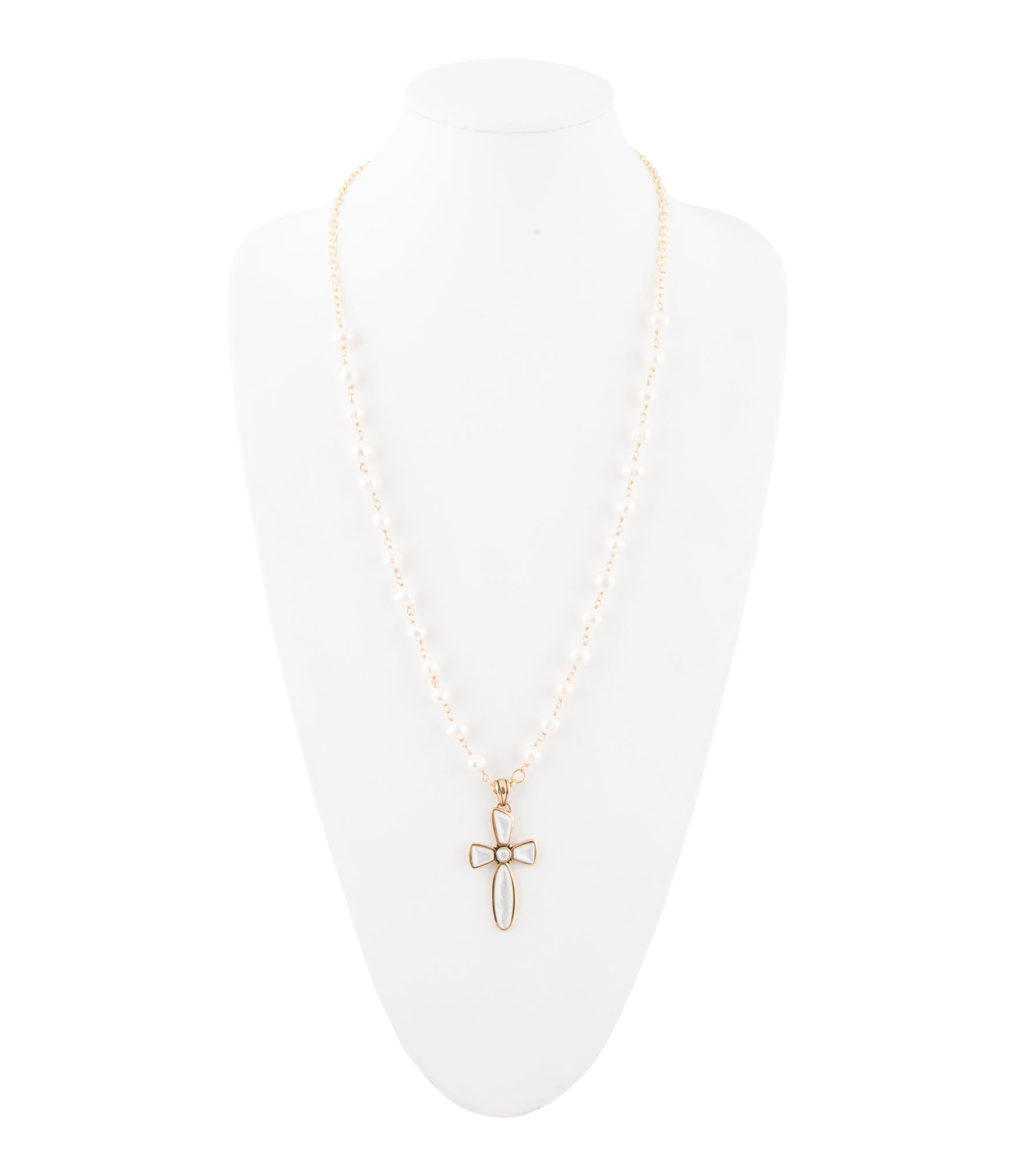 Barse Jewelry Las Cruces White Pearl Cross Pendant Necklace
