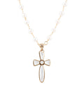 Barse Jewelry Las Cruces White Pearl Cross Pendant Necklace