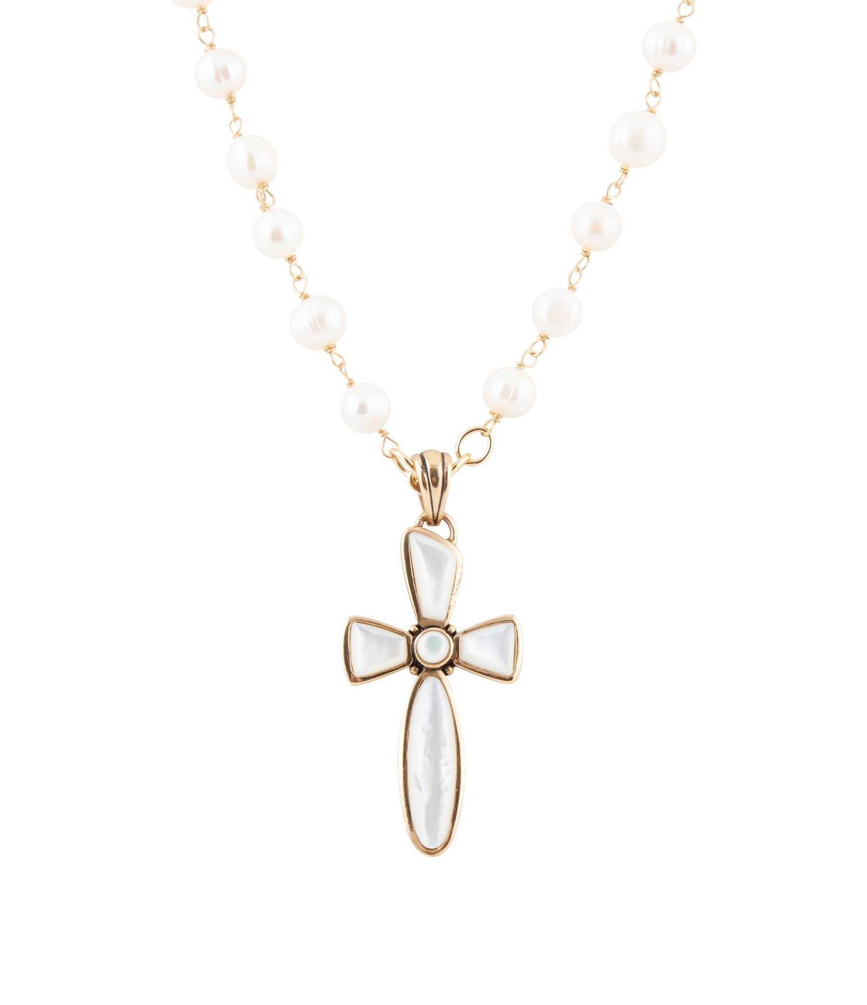 Barse Jewelry Las Cruces White Pearl Cross Pendant Necklace