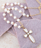 Barse Jewelry Las Cruces White Pearl Cross Pendant Necklace