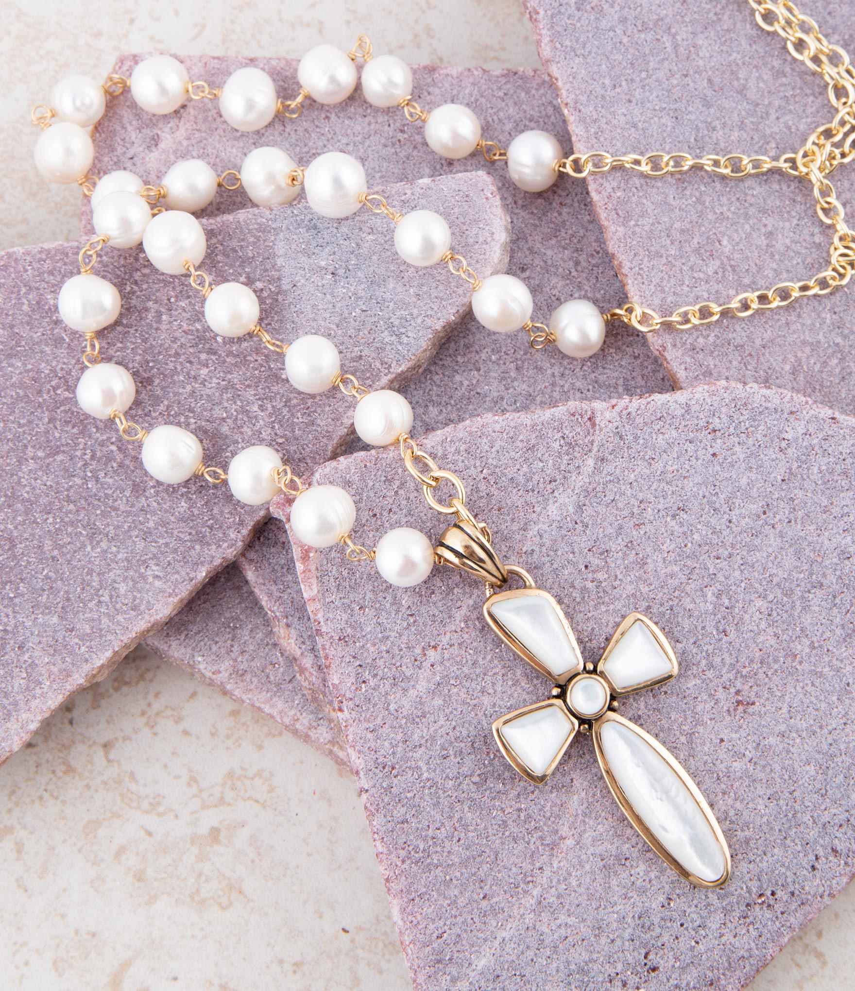 Barse Jewelry Las Cruces White Pearl Cross Pendant Necklace