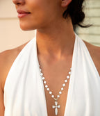 Barse Jewelry Las Cruces White Pearl Cross Pendant Necklace