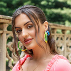 Gold & Honey Tie Dye Lucite Hoops in Green & Yellow