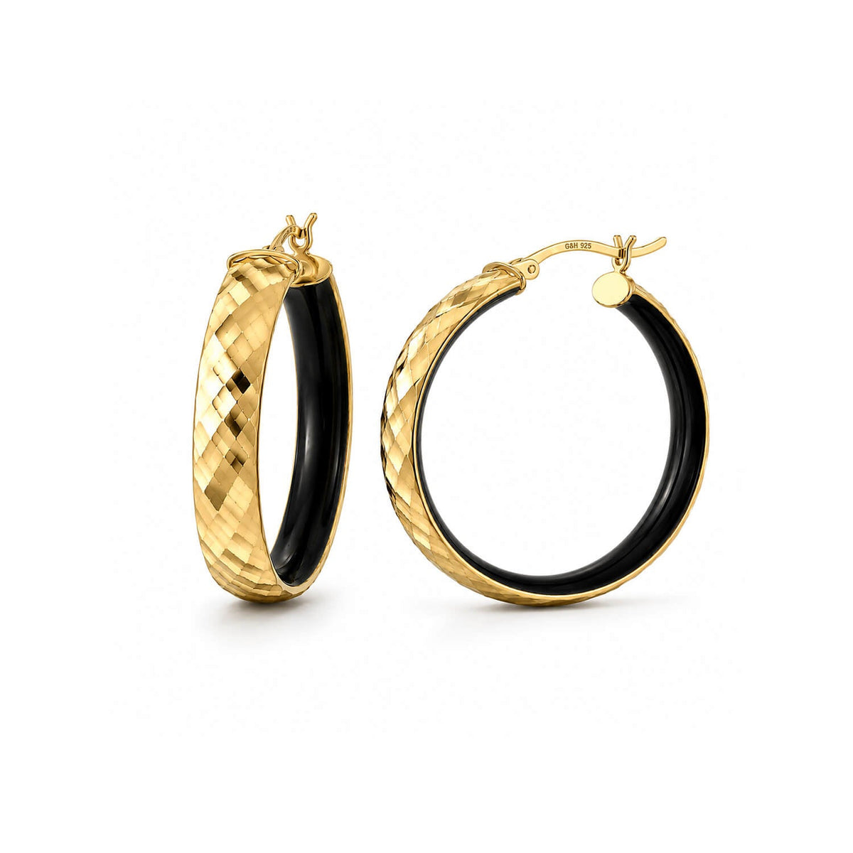 Gold & Honey Enamel Hammered Hoop Earrings