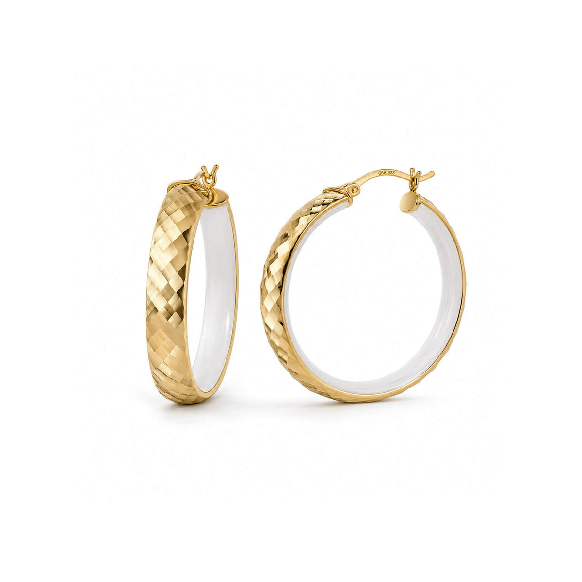Gold & Honey Enamel Hammered Hoop Earrings
