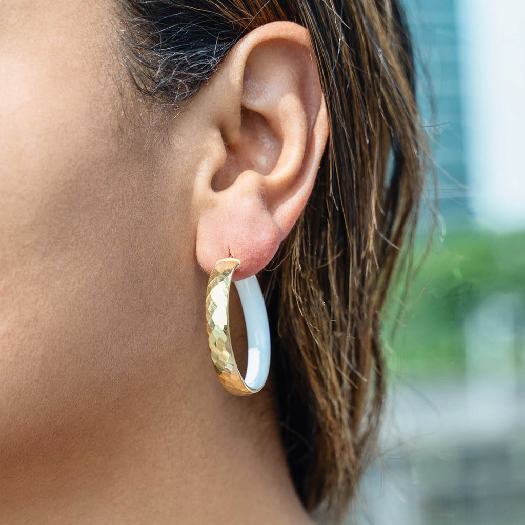 Gold & Honey Enamel Hammered Hoop Earrings