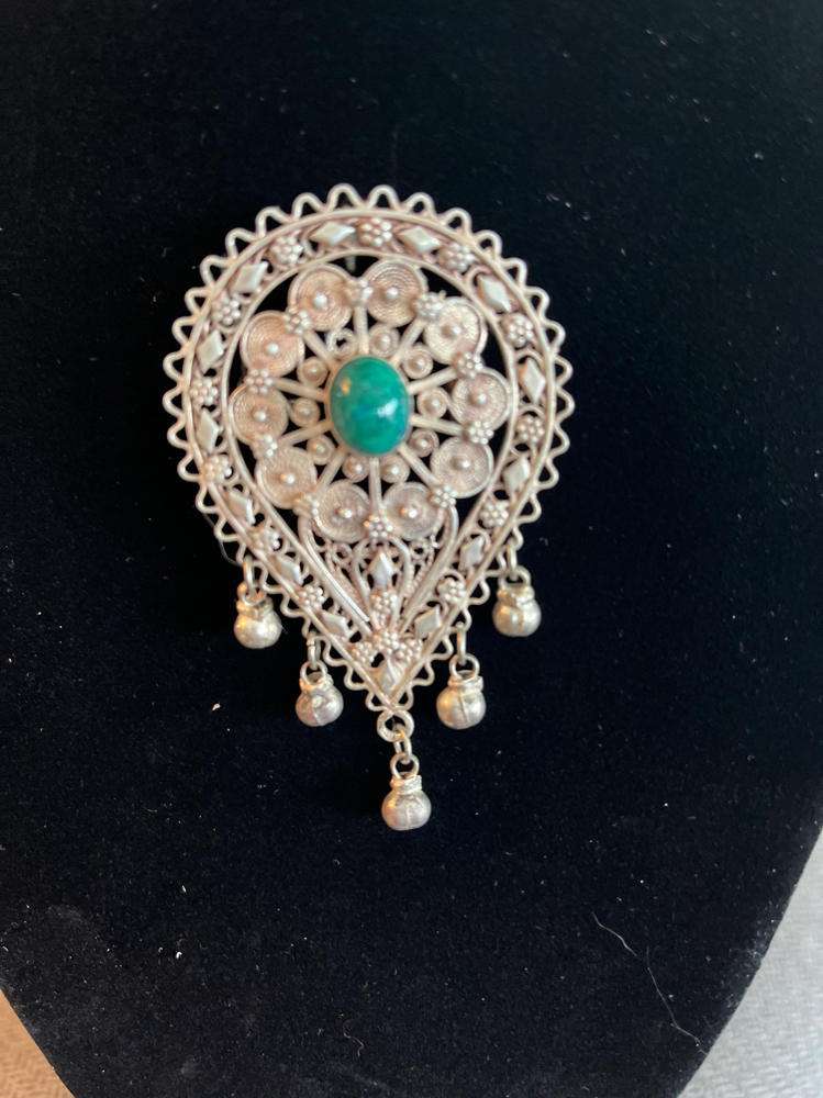 Vintage Silver and Malachite Brooch or Pendant