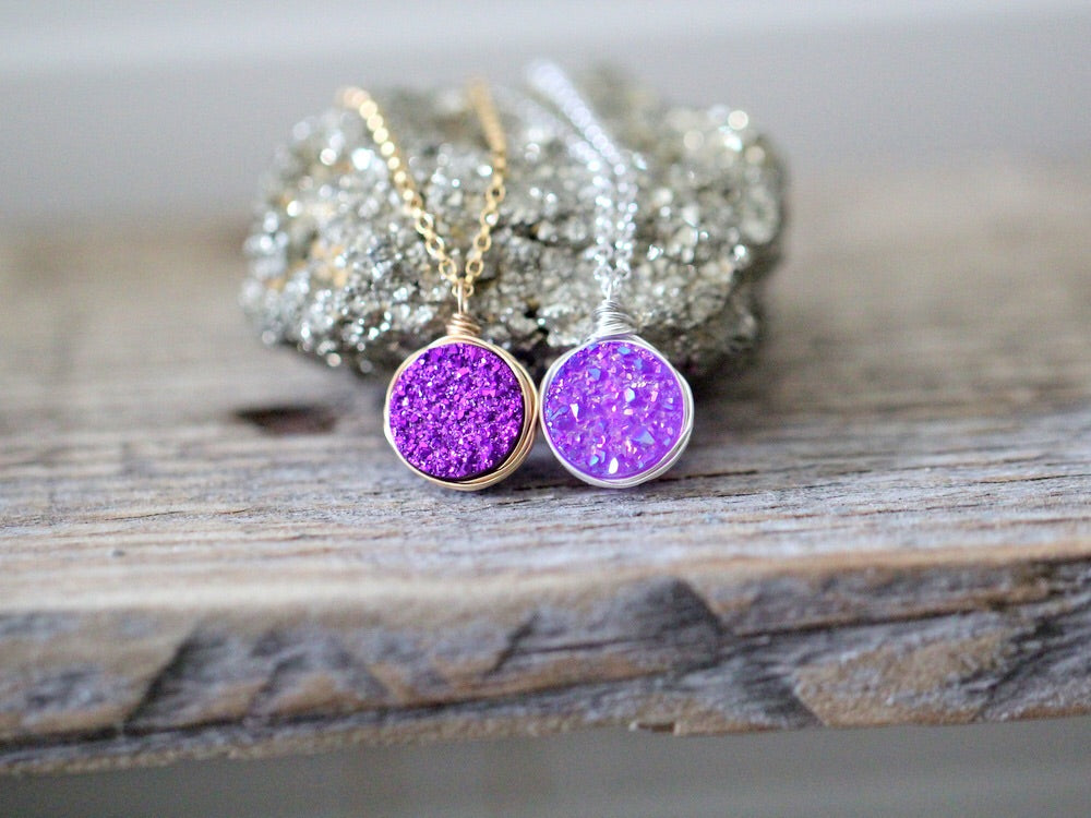 Saressa Designs Druzy Bezel Pendant Necklaces