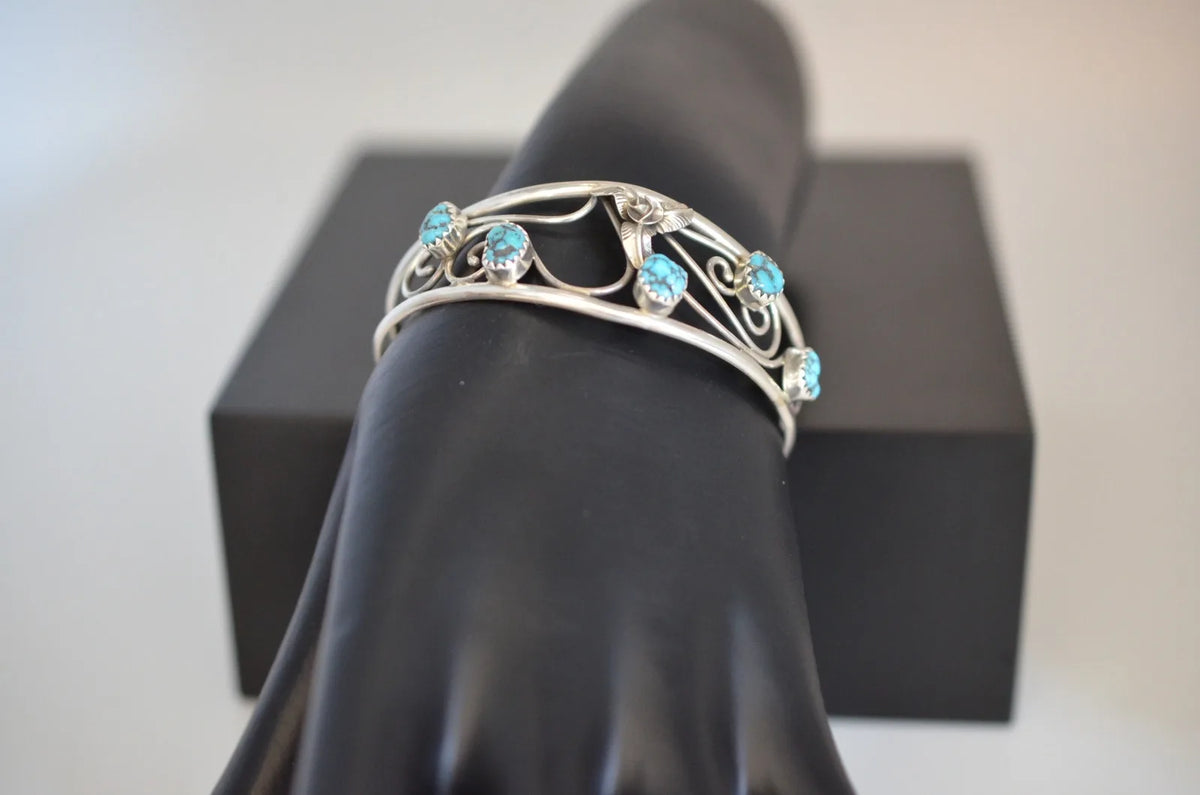 Jerry Cowboy Navajo Sterling Silver Turquoise Cuff Bracelet