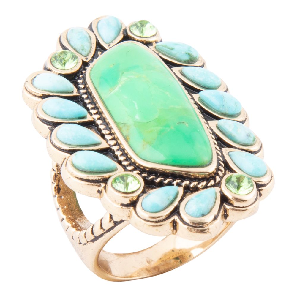 Barse Jewelry Legacy Lime Green and Blue Turquoise Golden Statement Ring