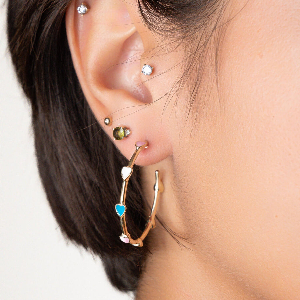 Gold & Honey Heart Station Hoop Earrings