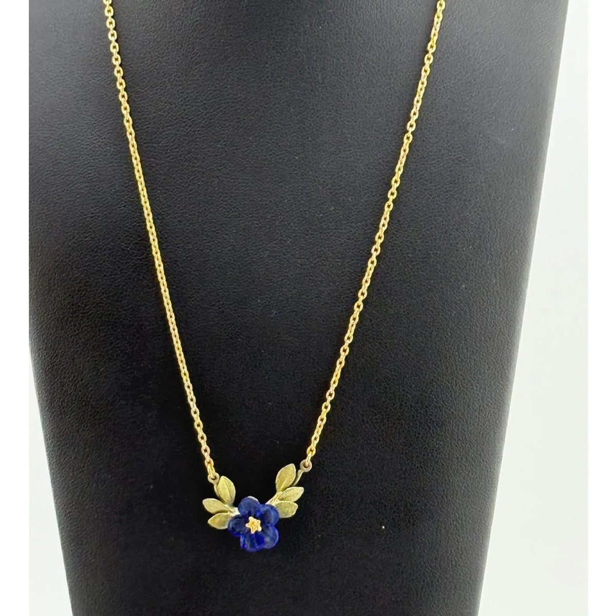 Michael Michaud Blue Violet Flower Bar Pendant Necklace