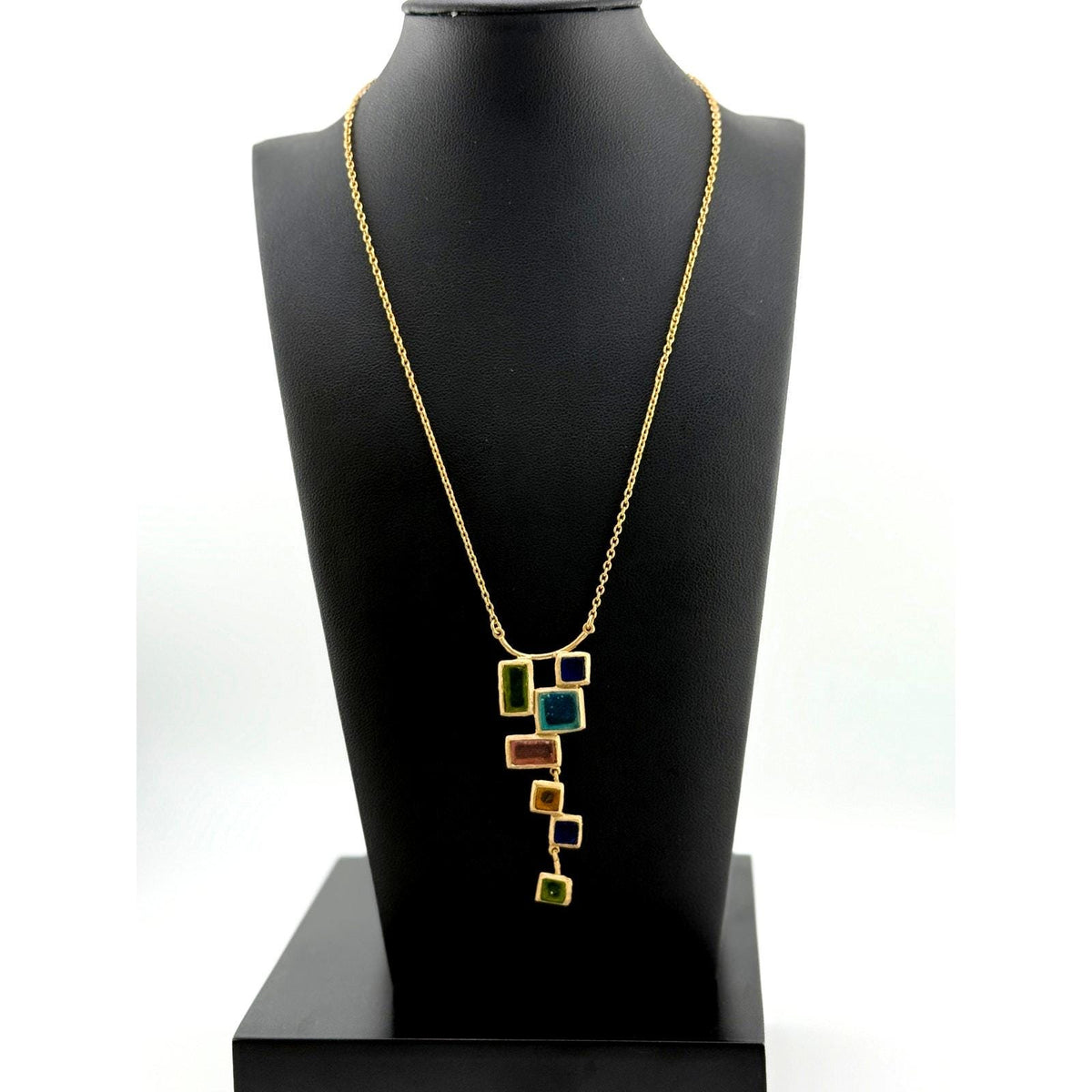 Michael Vincent Michaud 18K Gold Plated Mosaic Drop Pendant Necklace - Sarasotabydesign