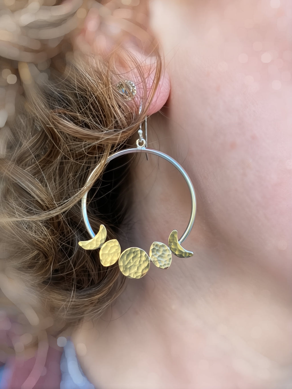 Alison Morse Moon Phase Hoop Earrings in Sterling Silver and Brass