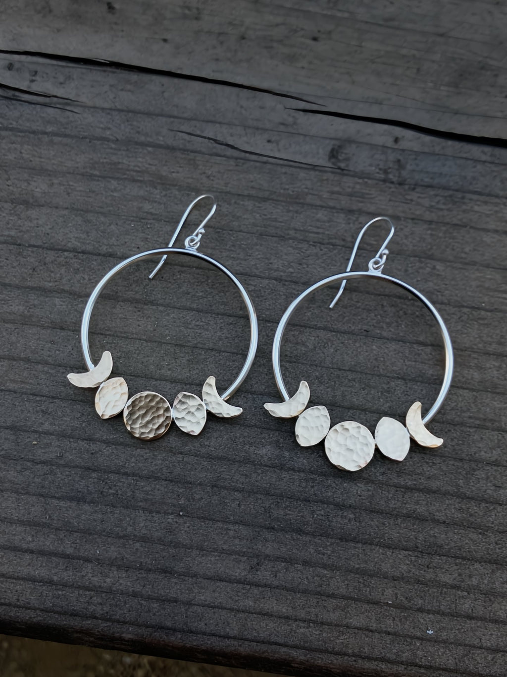 Alison Morse Moon Phase Hoop Earrings in Sterling Silver and Brass