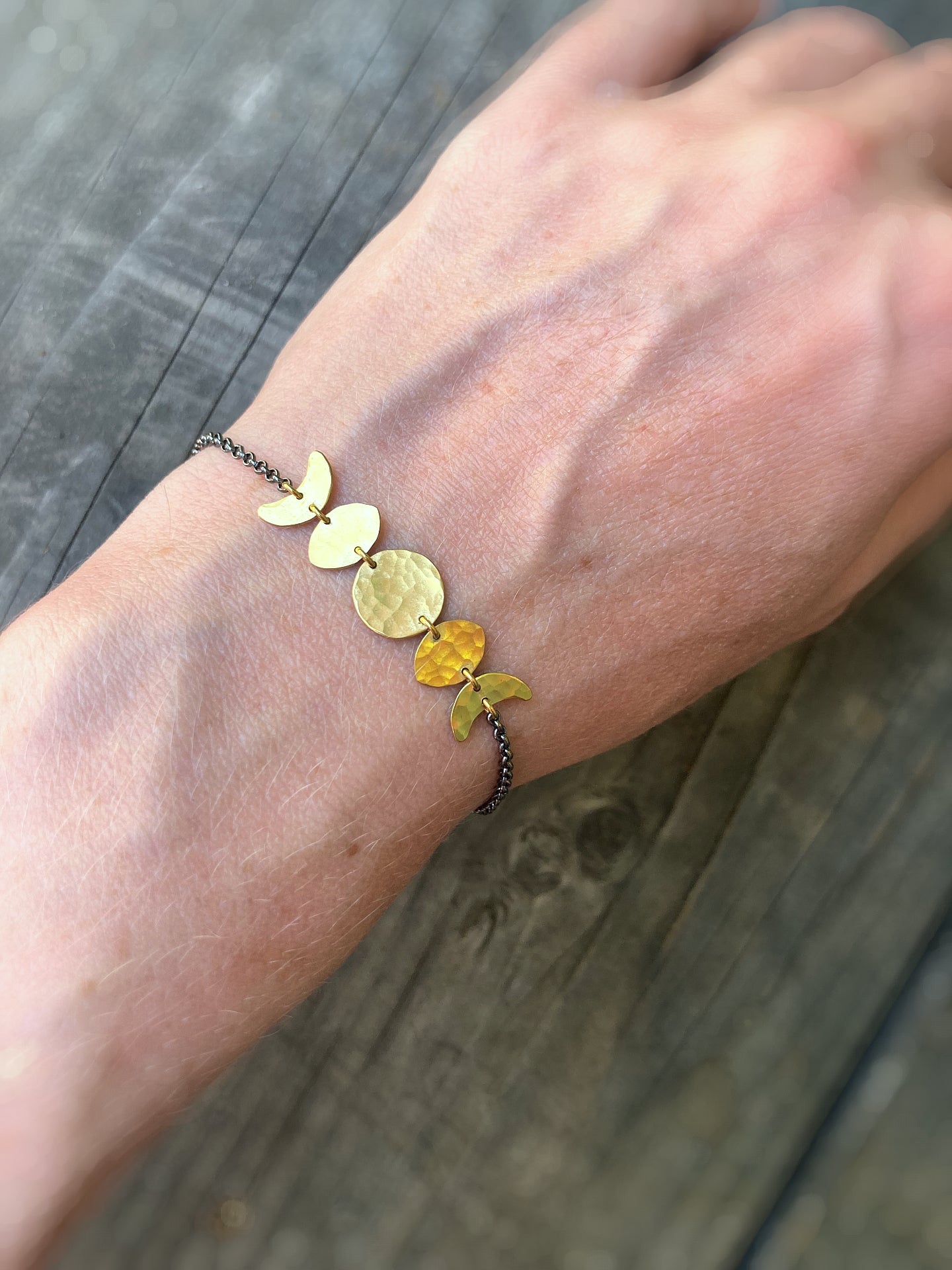 Alison Morse Moon Phase Bracelet in Oxidized Sterling Silver and Brass