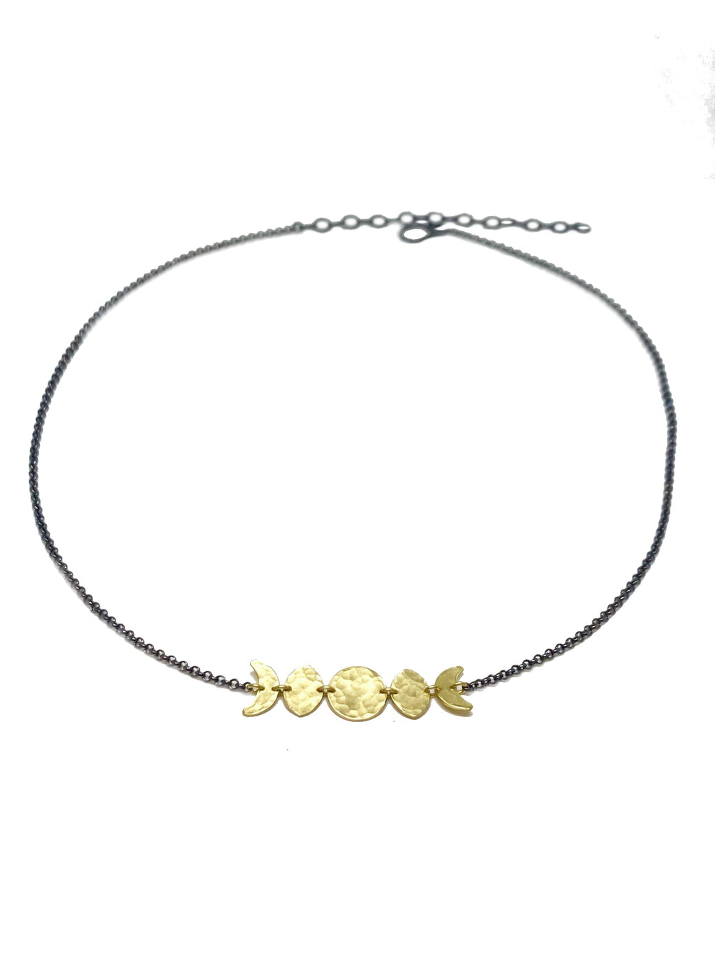 Alison Morse Moon Phase Necklace in Oxidized Sterling Silver and Brass