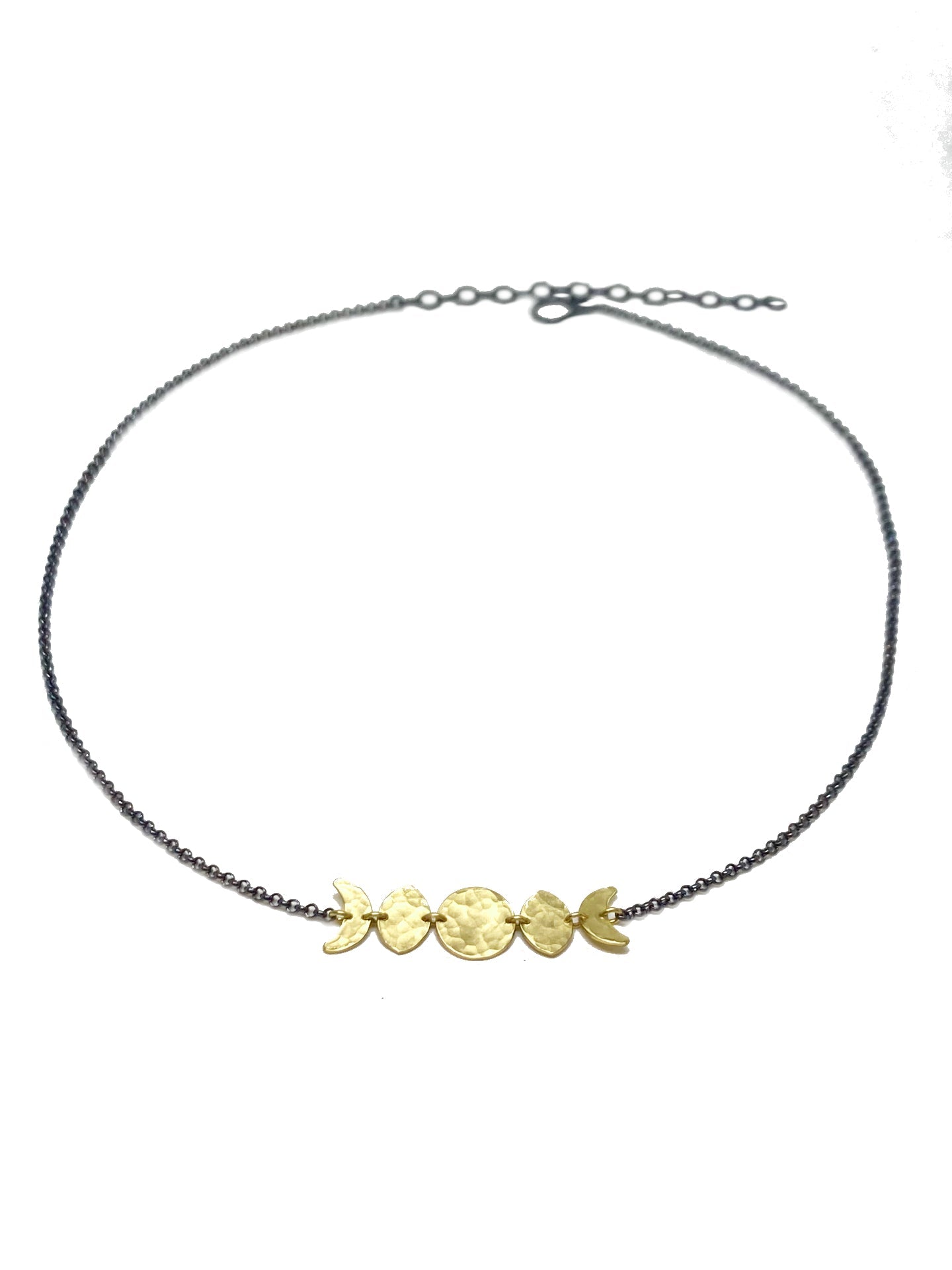 Alison Morse Moon Phase Necklace in Oxidized Sterling Silver and Brass